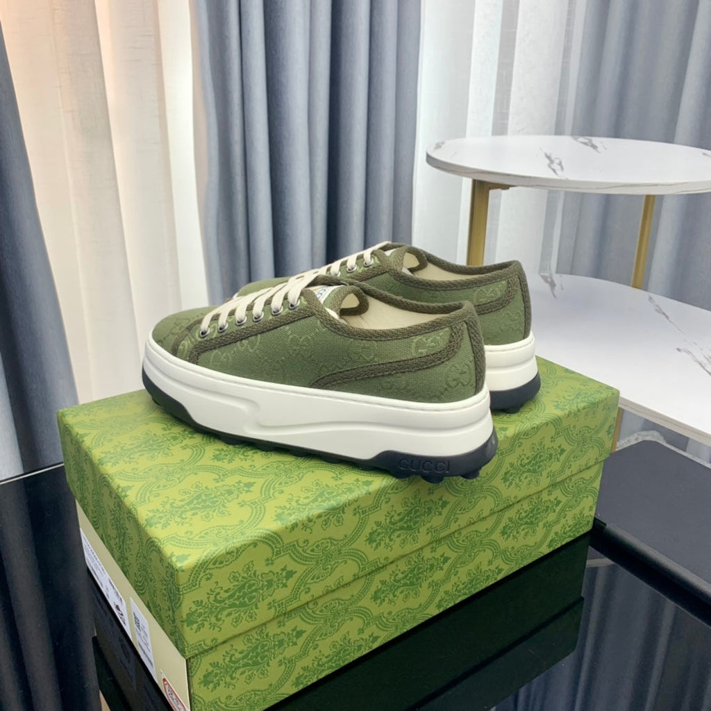 GUCCI SNEAKER FLATFORM OLIVE GREEN CANVAS
