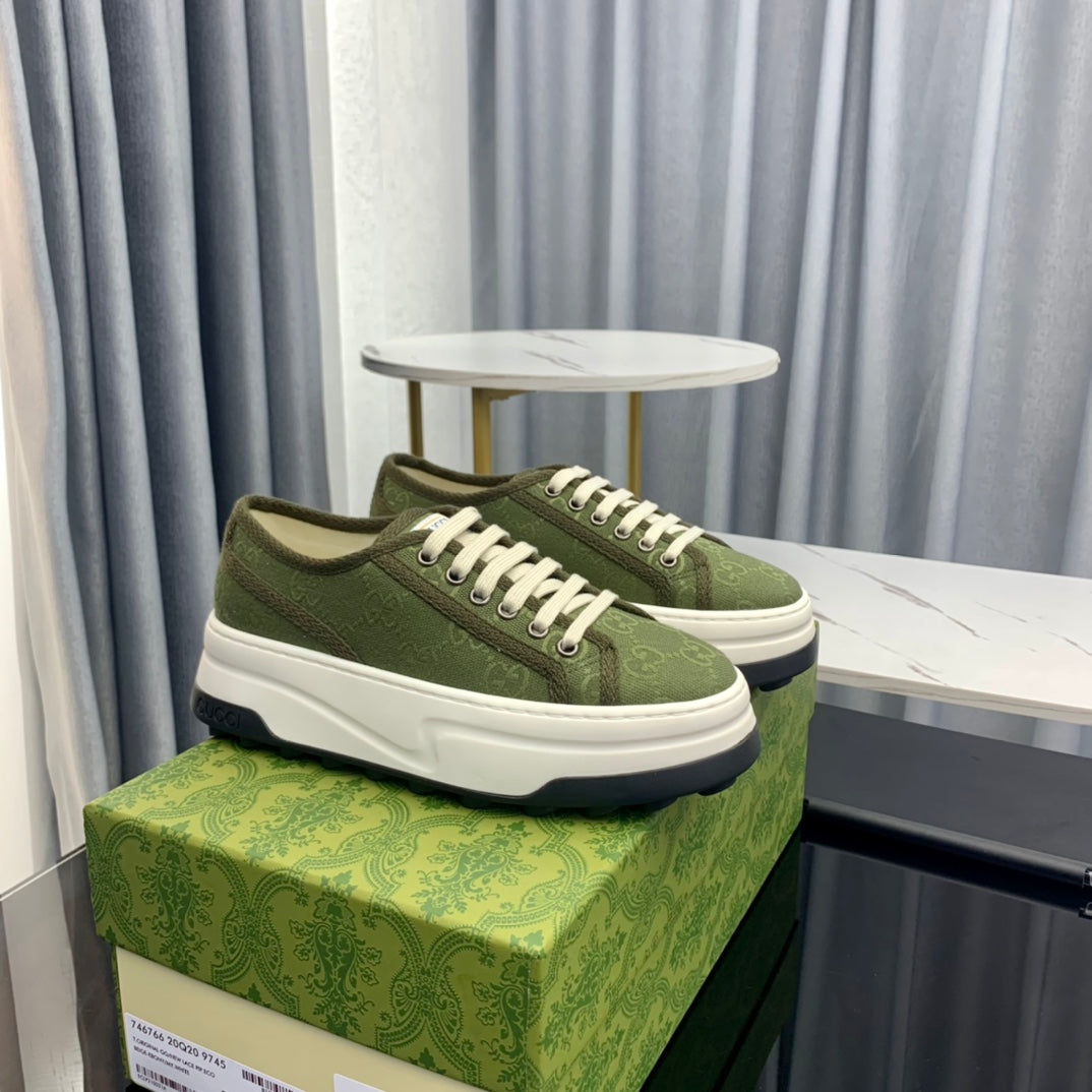 GUCCI SNEAKER FLATFORM OLIVE GREEN CANVAS