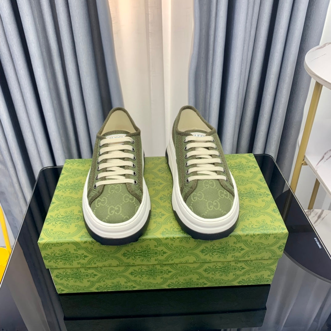 GUCCI SNEAKER FLATFORM OLIVE GREEN CANVAS