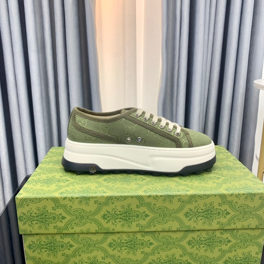 GUCCI SNEAKER FLATFORM OLIVE GREEN CANVAS