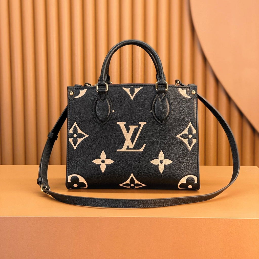 LOUIS VUITTON ONTHEGO TOTE 25 IN BLACK AND CREAM MONOGRAM EMPREINTE