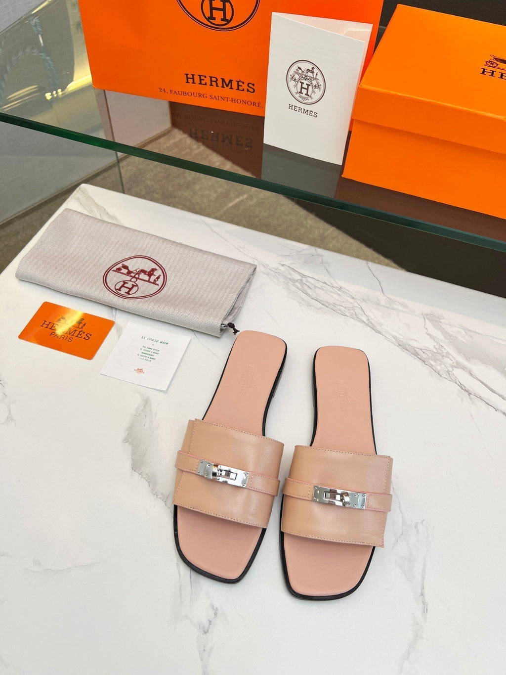 HERMES Giulia Sandal Rose Cannelle Calfskin