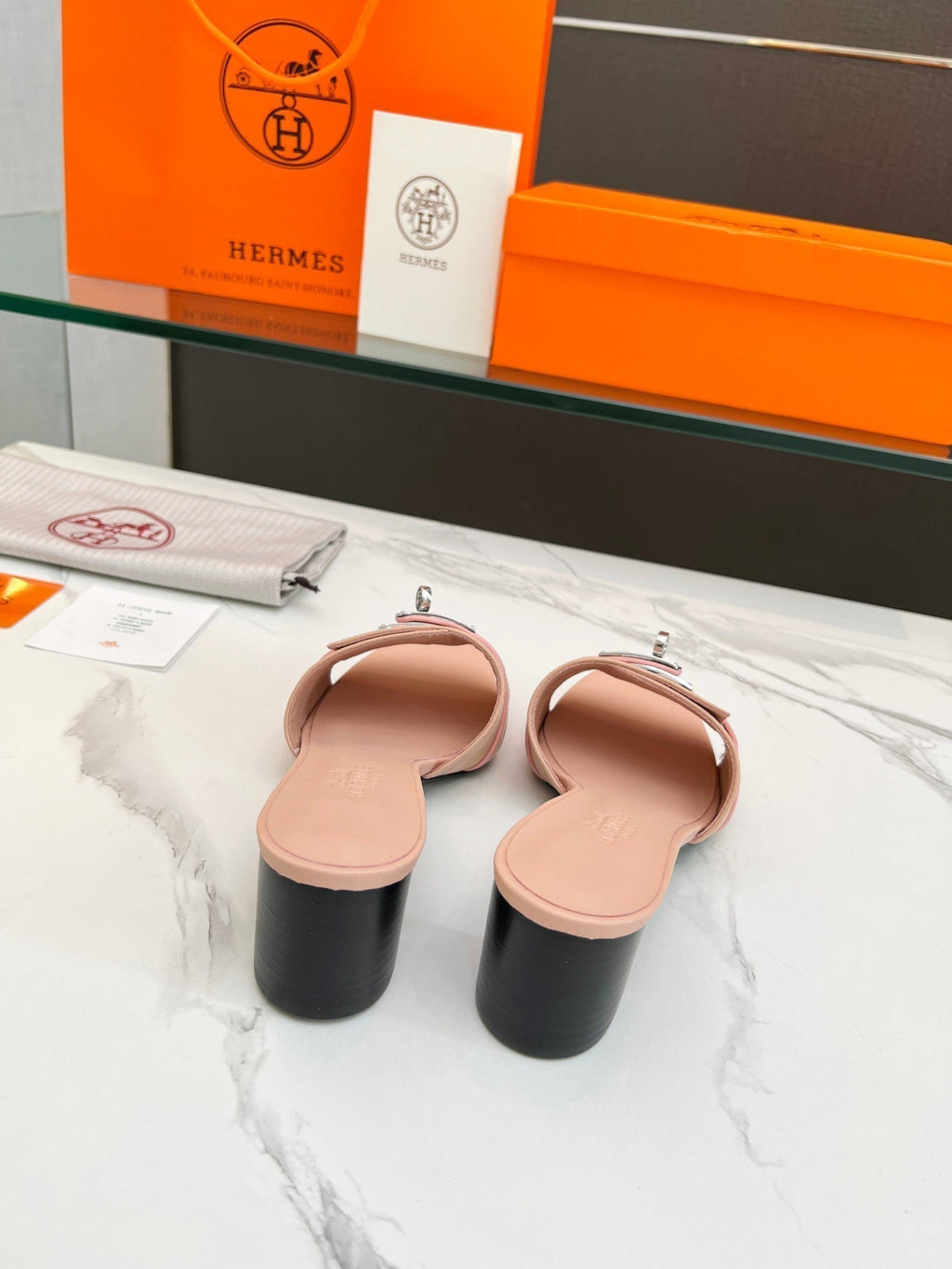 HERMES Gigi 50 Sandal Rose Cannelle Calfskin