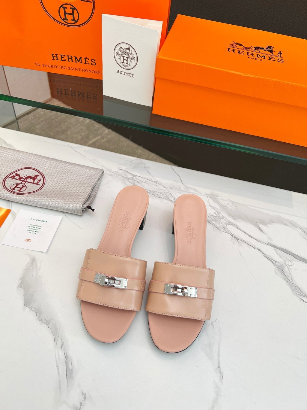 HERMES Gigi 50 Sandal Rose Cannelle Calfskin