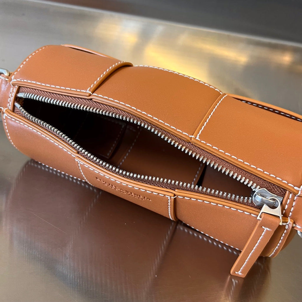 BOTTEGA VENETA SMALL CYLINDER CASSETTE 21 IN RAW SIENNA CALFSKIN