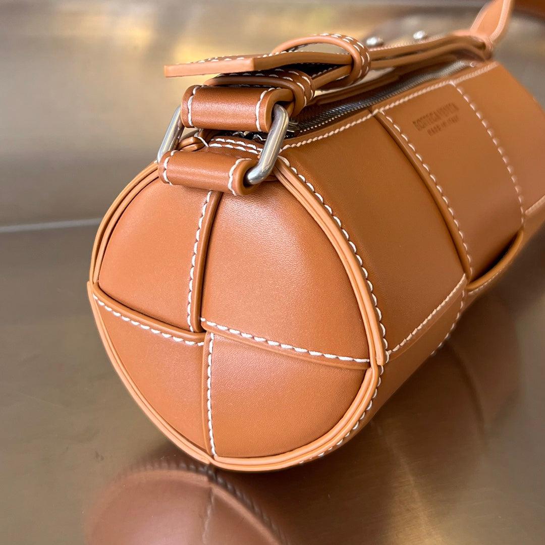 BOTTEGA VENETA SMALL CYLINDER CASSETTE 21 IN RAW SIENNA CALFSKIN