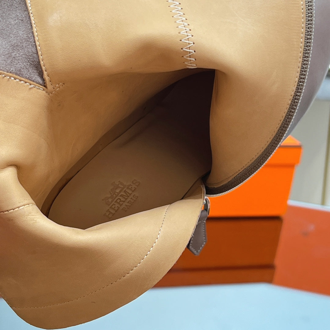 HERMES 25S SAINT GERMAIN ANKLE BOOTS 90 MM IN TAUPE BROWN LAMBSKIN WITH SILVER HARDWARE