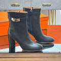 HERMES 25S SAINT GERMAIN ANKLE BOOTS 90 MM IN BLACK LAMBSKIN WITH SILVER HARDWARE
