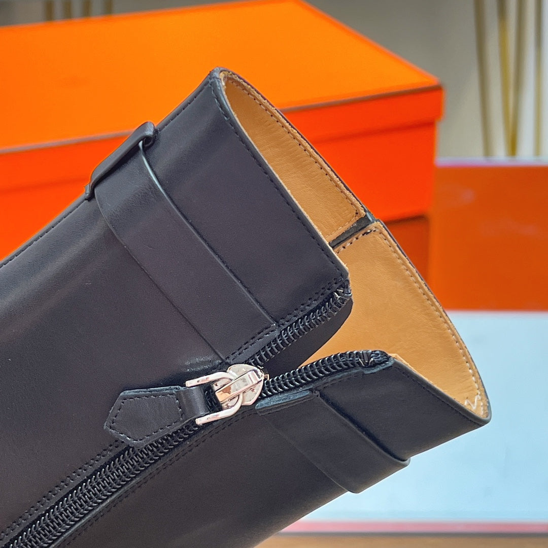 HERMES 25S SAINT GERMAIN ANKLE BOOTS 90 MM IN BLACK LAMBSKIN WITH SILVER HARDWARE