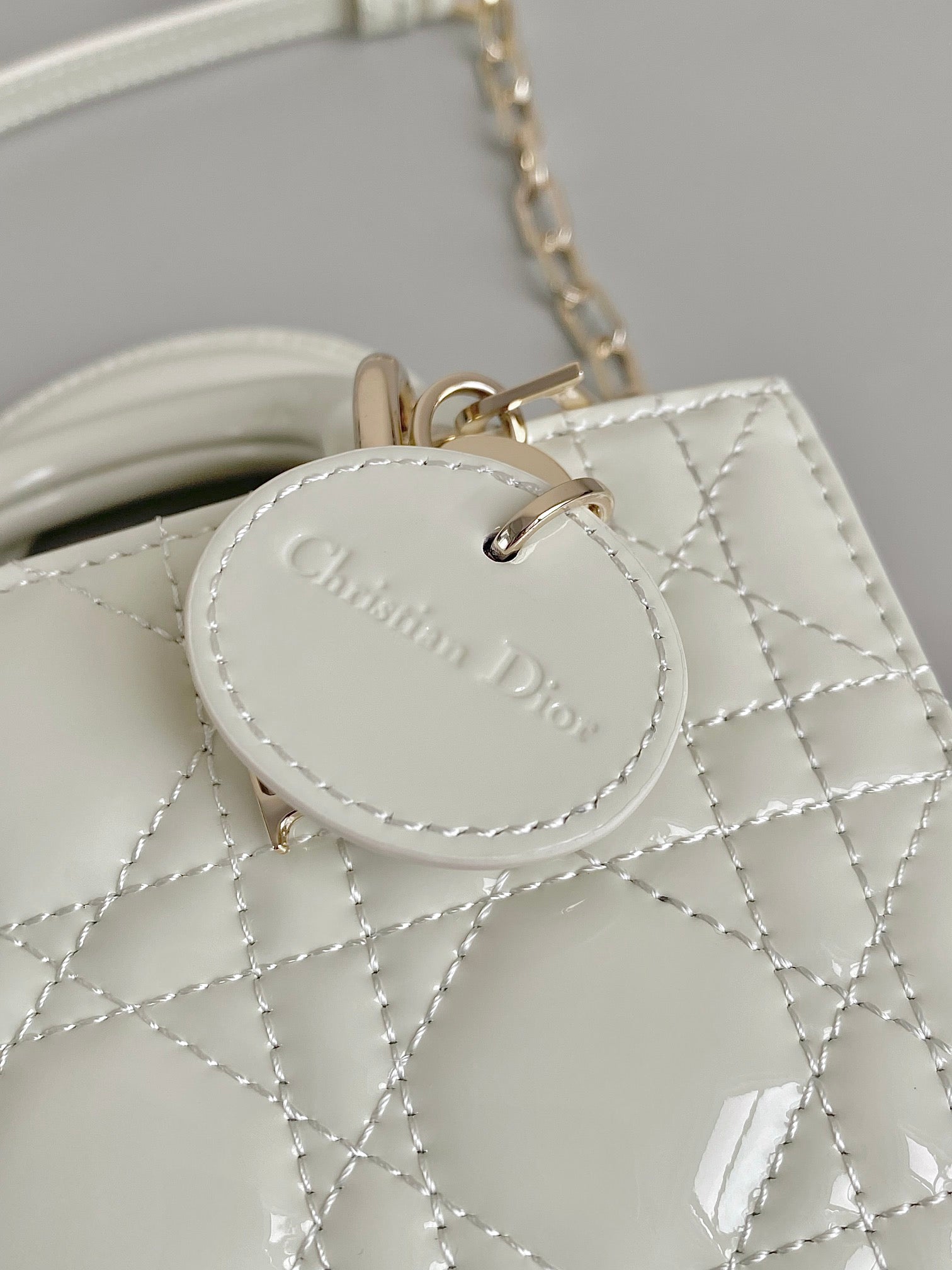 DIOR MINI D-JOY BAG 17 IN WHITE LAMBSKIN