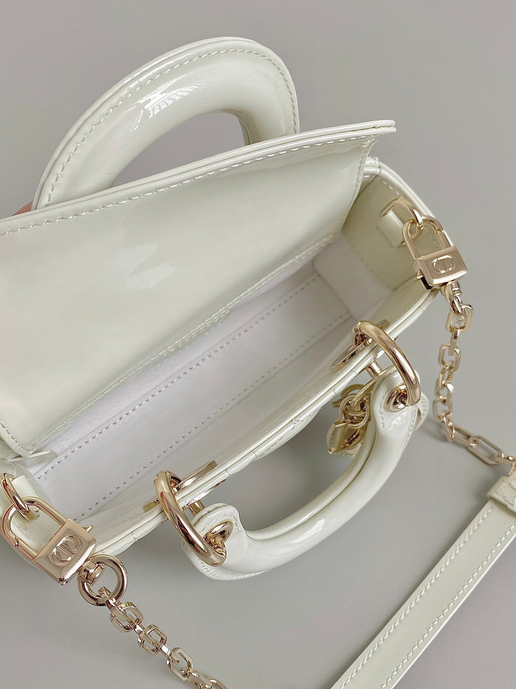 DIOR MINI D-JOY BAG 17 IN WHITE LAMBSKIN