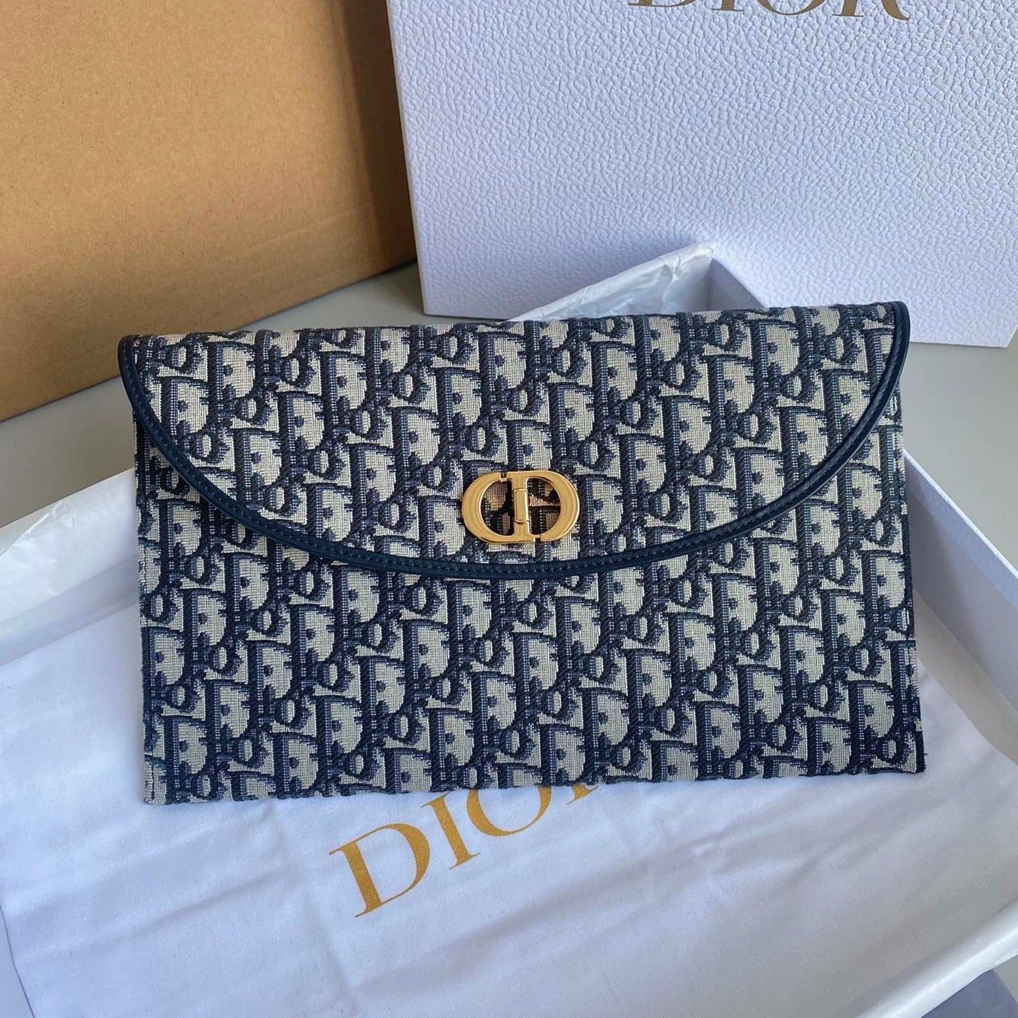 DIOR CD 30 CLUTCH BAG IN BLUE OBLIQUE JACQUARD