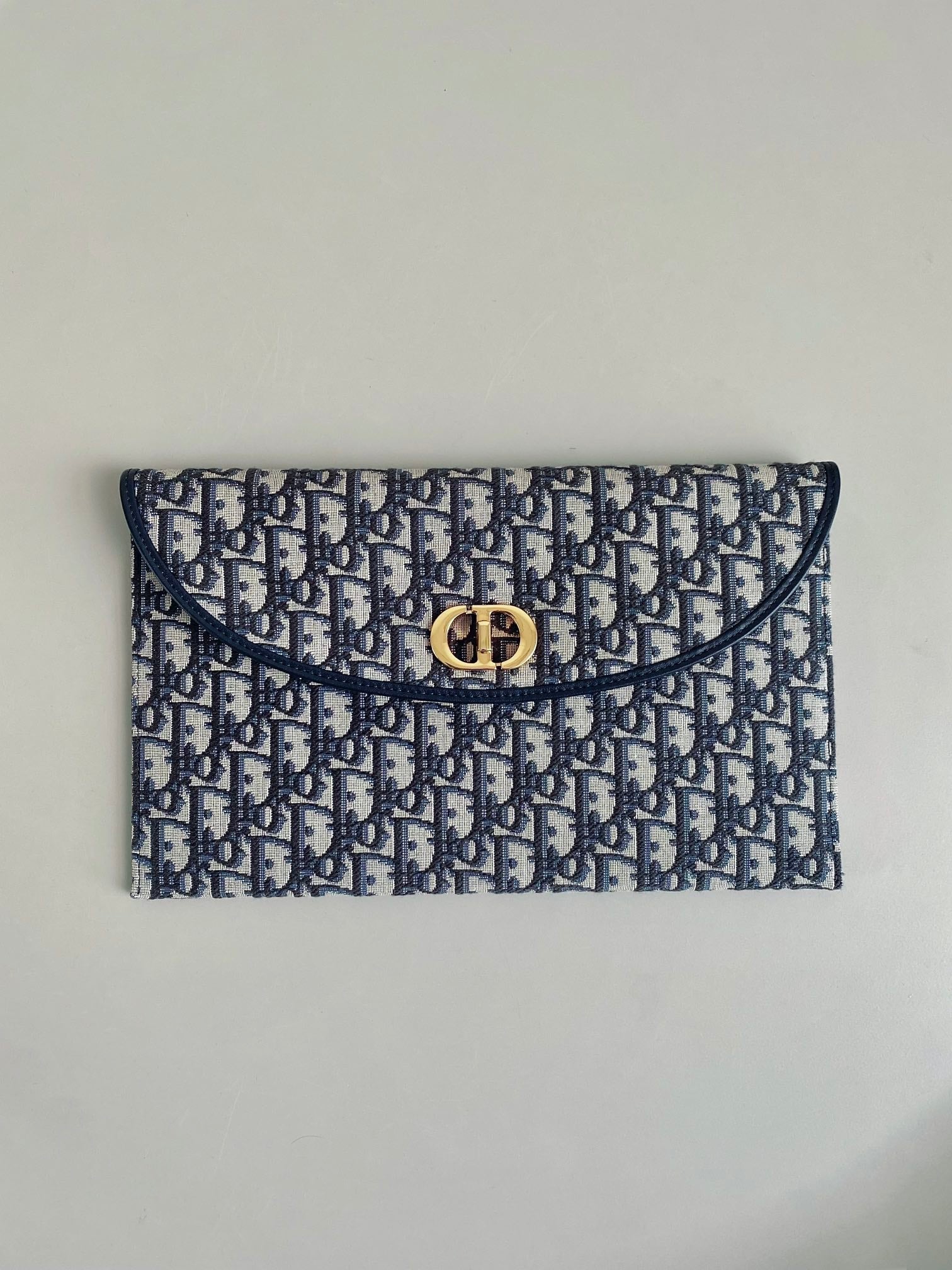 DIOR CD 30 CLUTCH BAG IN BLUE OBLIQUE JACQUARD