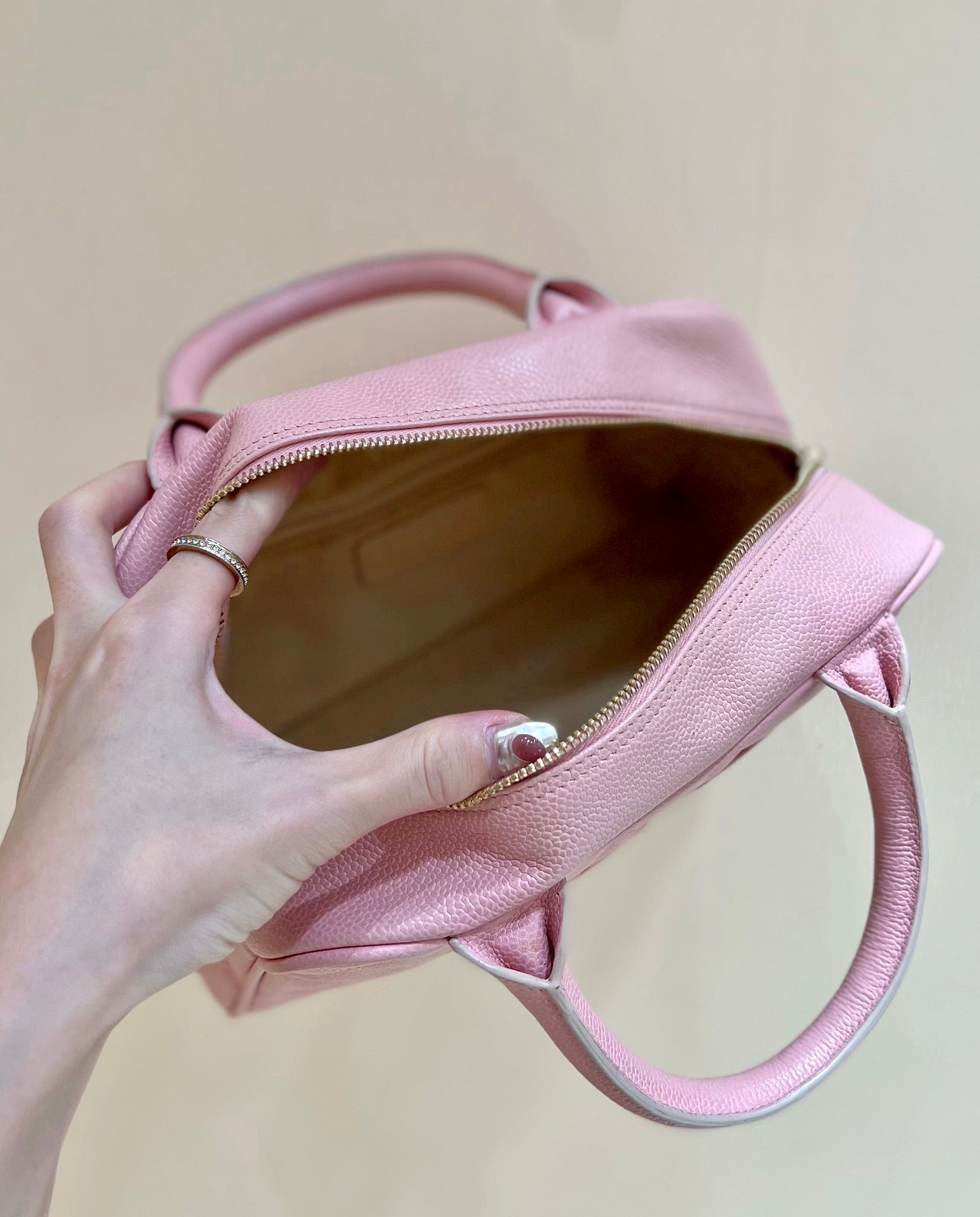 CHANEL 25S  QUILTED CAVIAR BOWLING BAG 27 IN PINK CALFSKIN