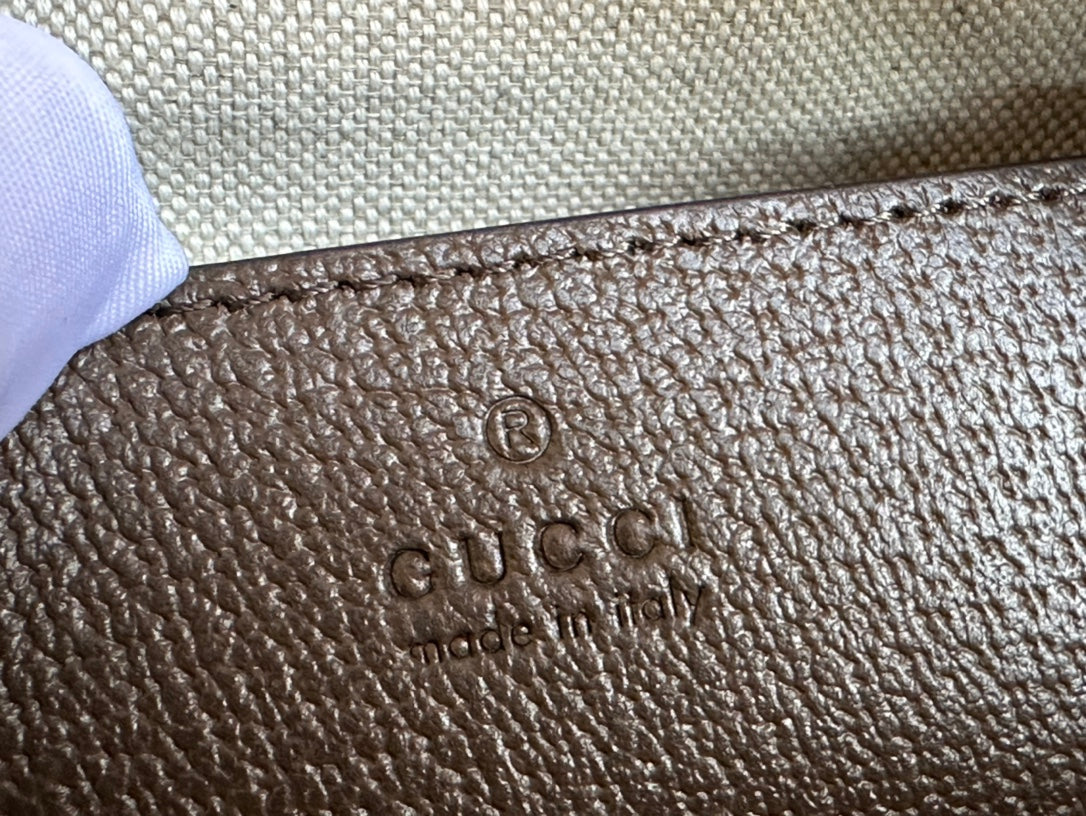 GUCCI OPHIDIA SMALL 24 IN BEIGE CANVAS AND BROWN CALFSKIN