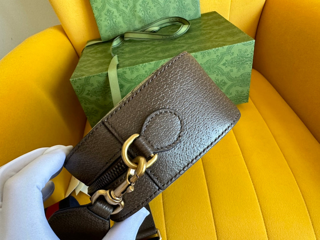 GUCCI OPHIDIA SMALL 24 IN BEIGE CANVAS AND BROWN CALFSKIN