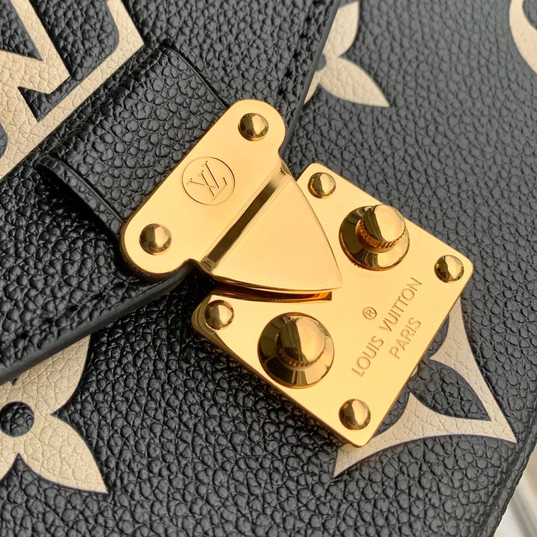 LOUIS VUITTON POCHETTE MÉTIS EAST WEST 21 IN BLACK AND BEIGE MONOGRAM EMPREINTE CALFSKIN EMBOSSED LOGO