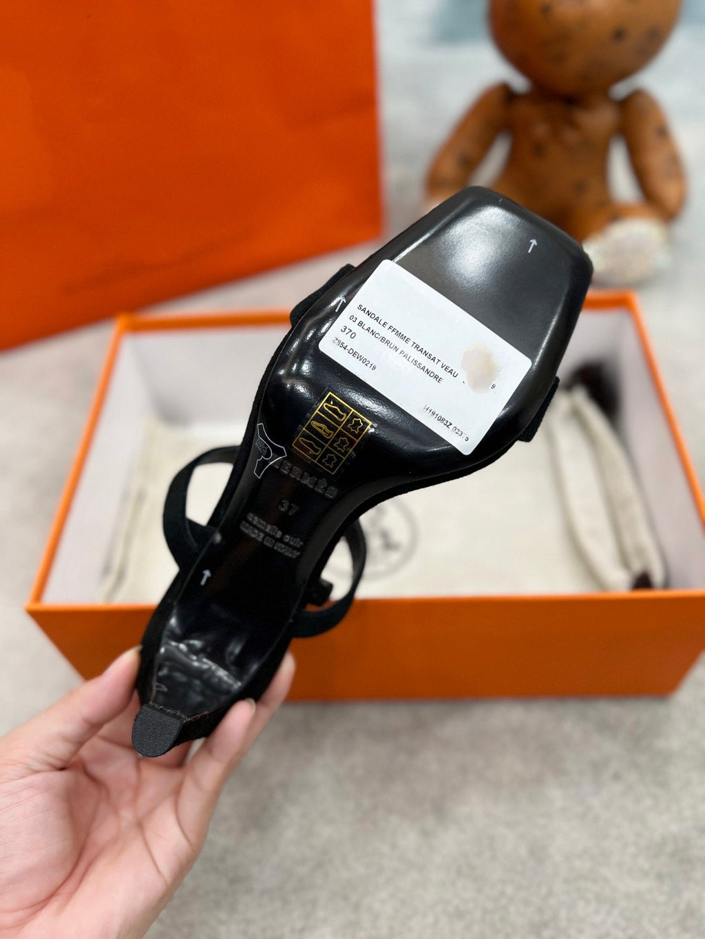 HERMES Glamour 75 Sandal Black Suede