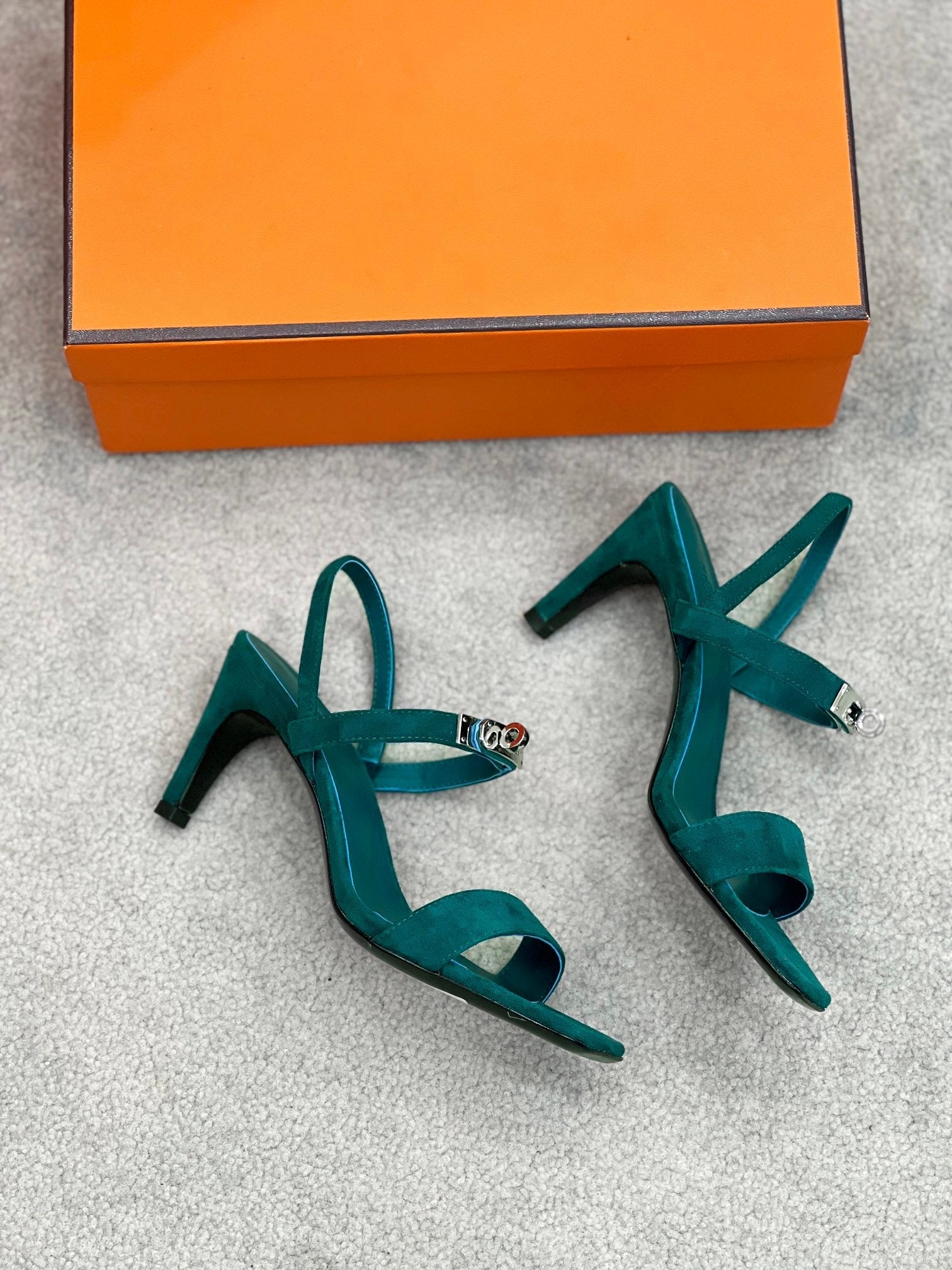 HERMES Glamour 75 Sandal Ocean Blue Suede