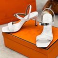 HERMES Glamour 75 Sandal White Leather