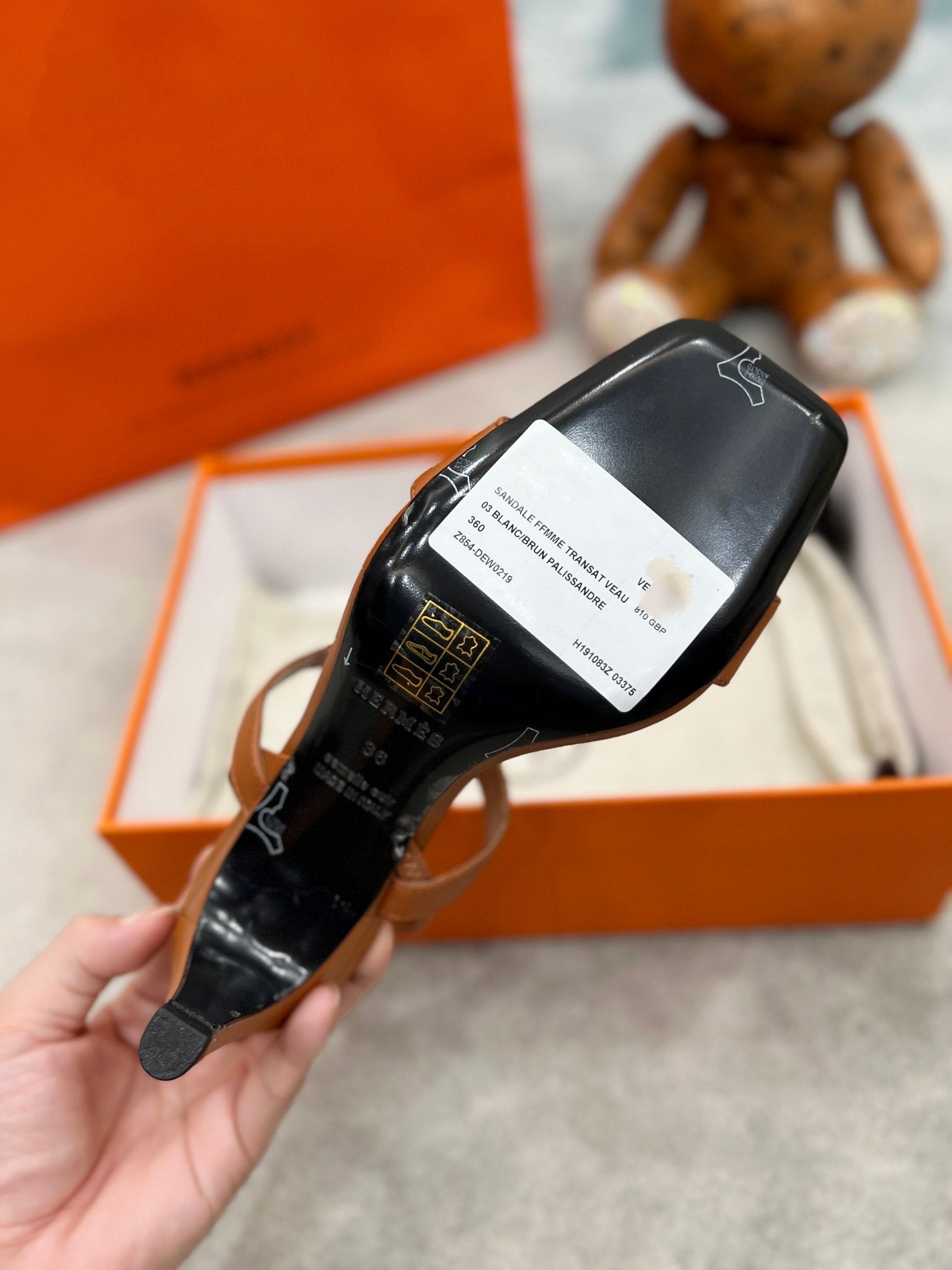 HERMES Glamour 75 Sandal Brown Leather