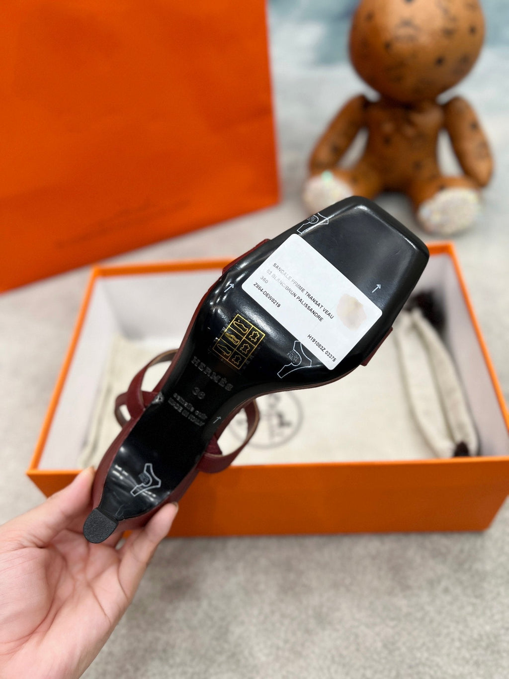 HERMES Glamour 75 Sandal Red Brown Leather