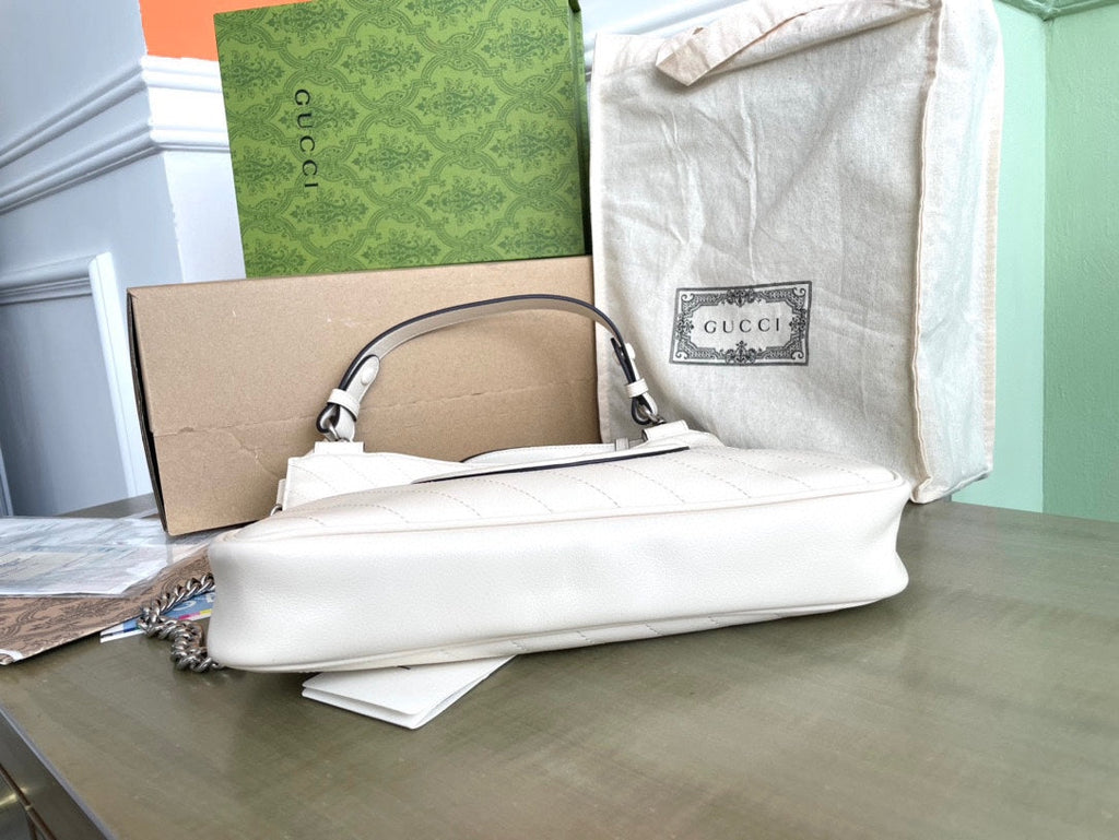 GUCCI BLONDIE TOTE BAG 30 IN WHITE CALFSKIN SIVLER HARDWARE