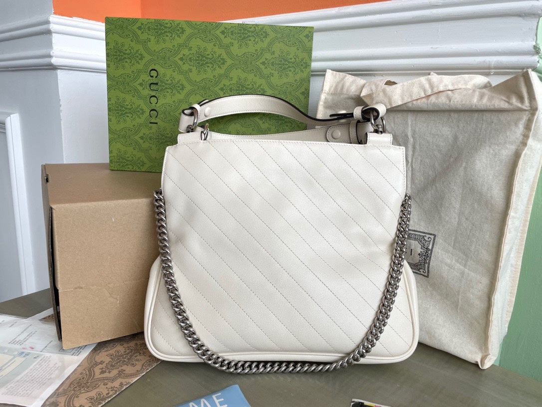GUCCI BLONDIE TOTE BAG 30 IN WHITE CALFSKIN SIVLER HARDWARE