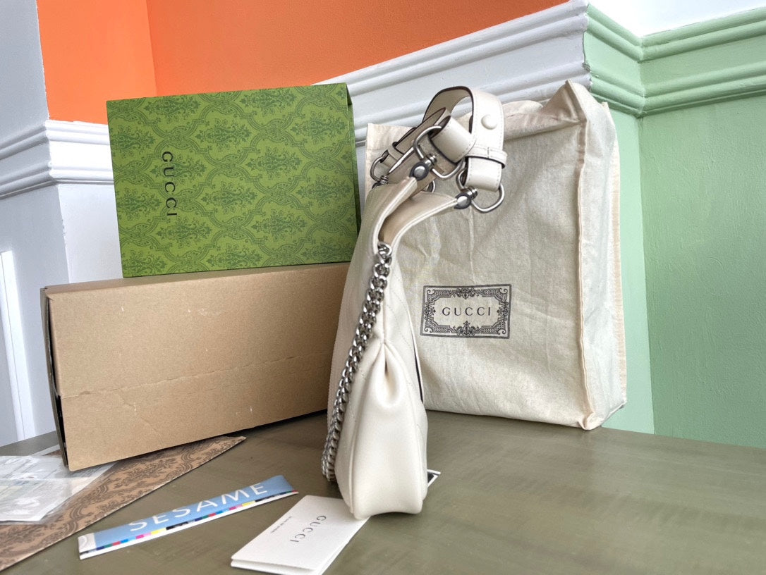 GUCCI BLONDIE TOTE BAG 30 IN WHITE CALFSKIN SIVLER HARDWARE