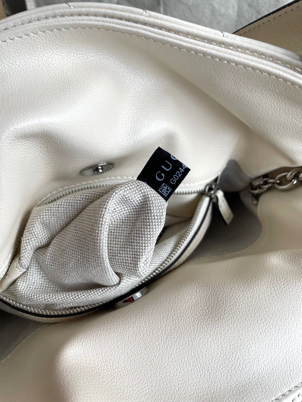 GUCCI BLONDIE TOTE BAG 30 IN WHITE CALFSKIN SIVLER HARDWARE