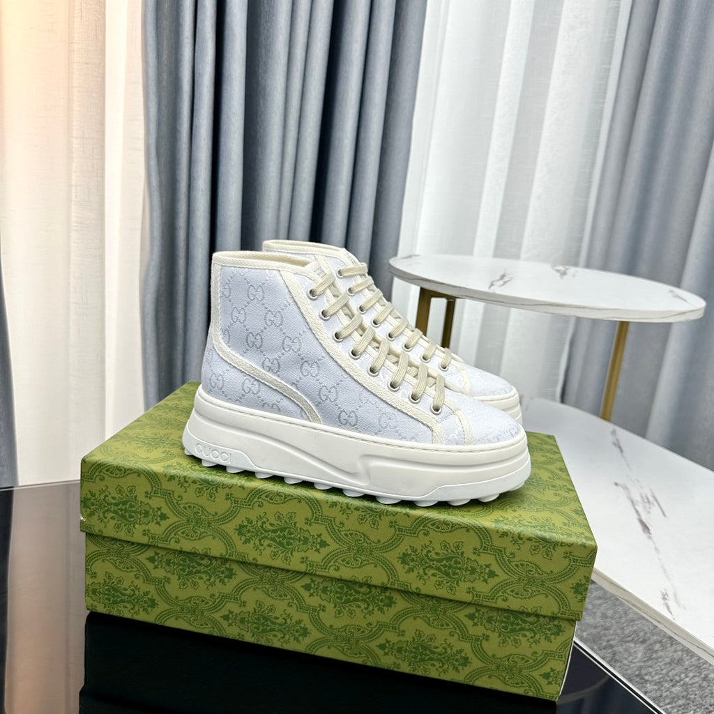 GUCCI HIGH TOP SNEAKER FLATFORM PASTEL BLUE CANVAS