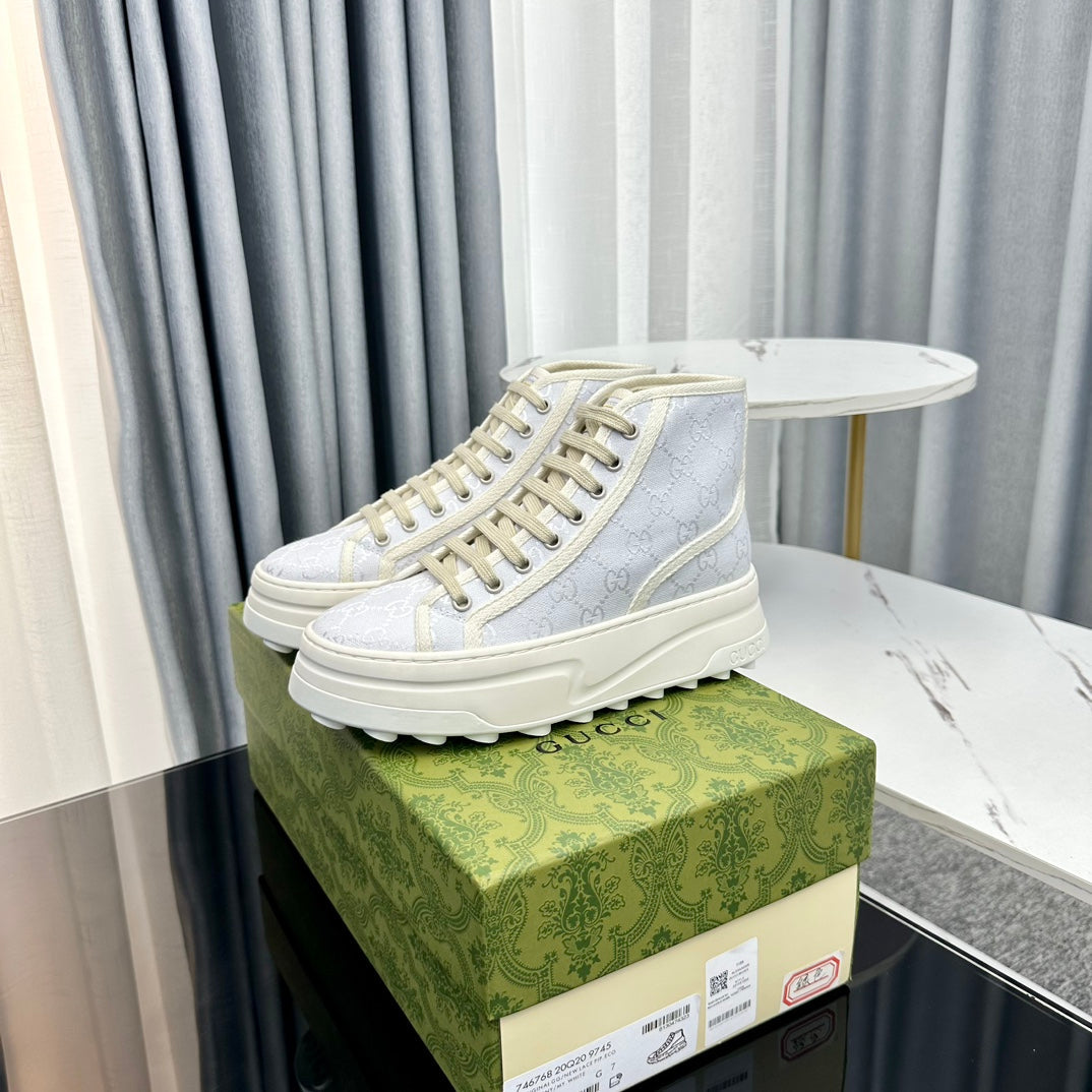 GUCCI HIGH TOP SNEAKER FLATFORM PASTEL BLUE CANVAS