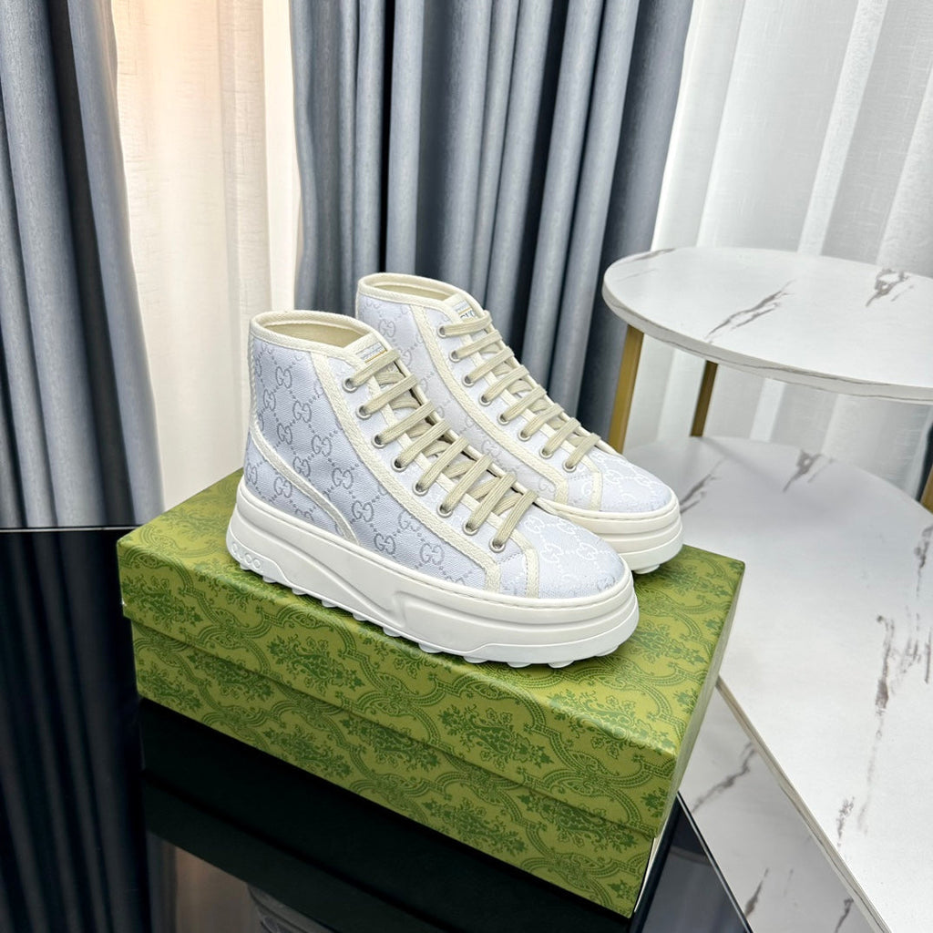GUCCI HIGH TOP SNEAKER FLATFORM PASTEL BLUE CANVAS