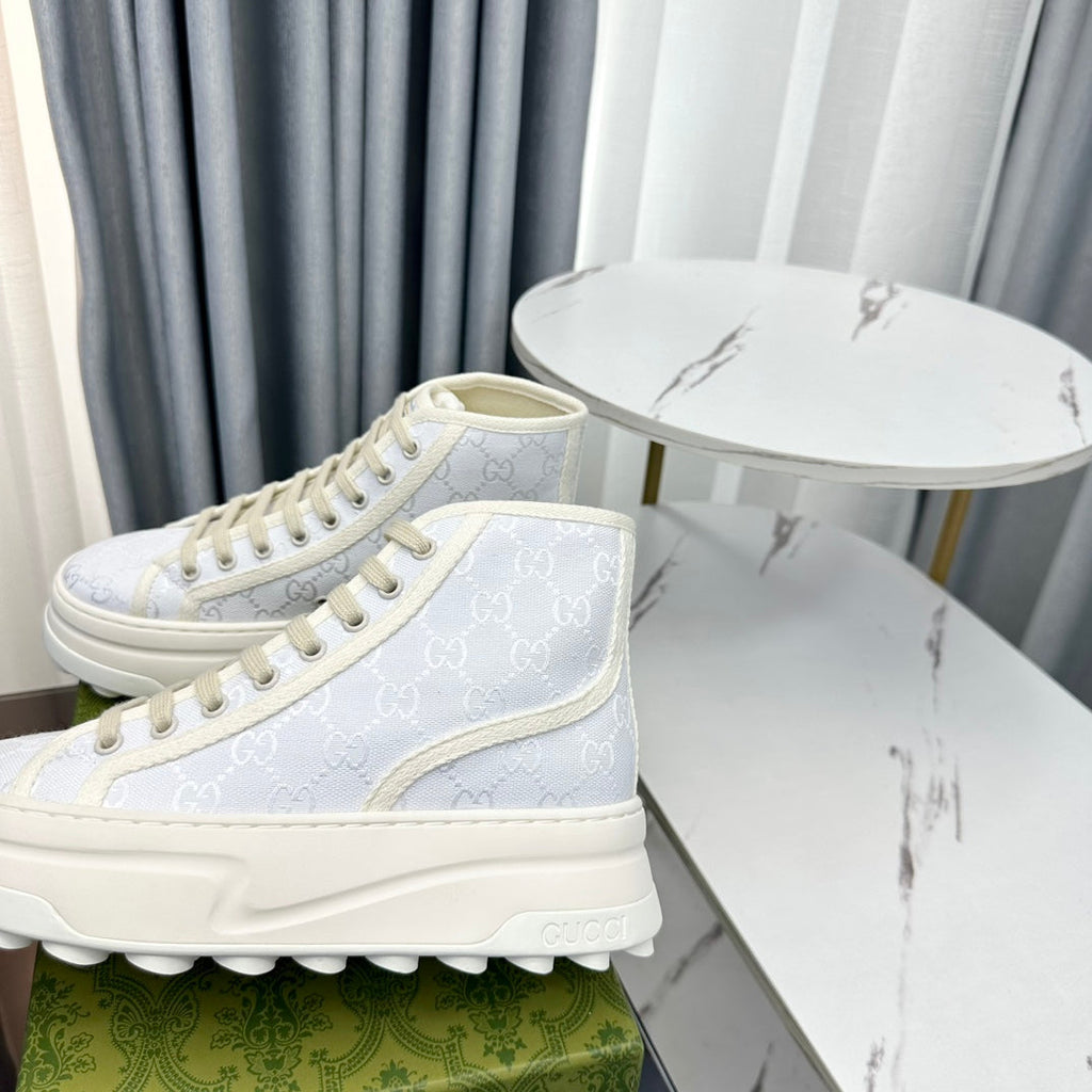 GUCCI HIGH TOP SNEAKER FLATFORM PASTEL BLUE CANVAS