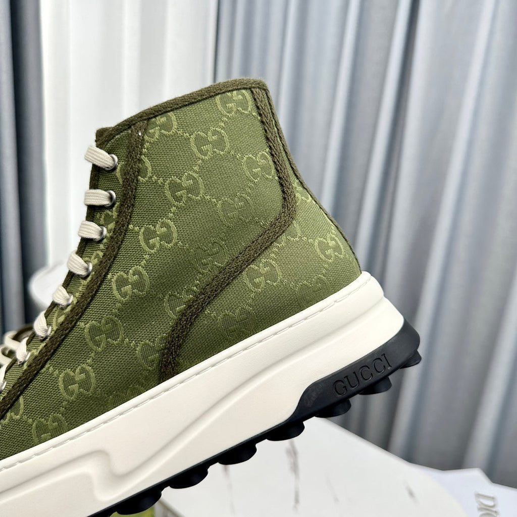 GUCCI HIGH TOP SNEAKER FLATFORM OLIVE GREEN CANVAS