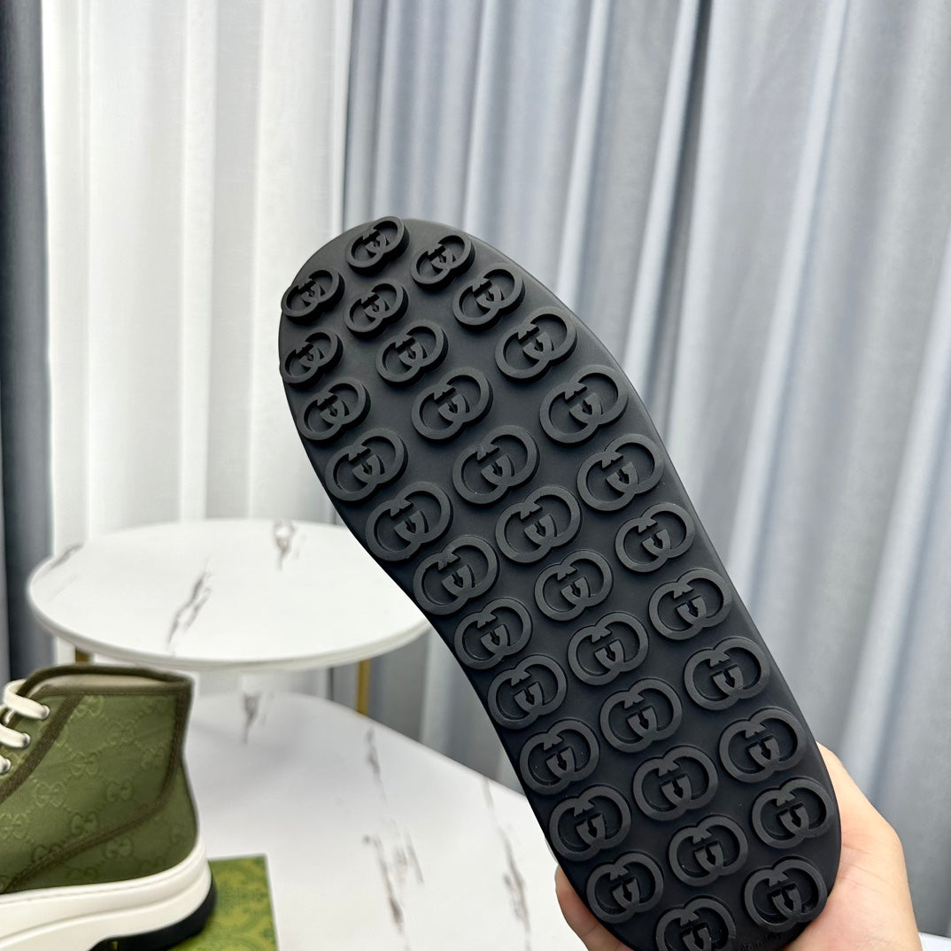 GUCCI HIGH TOP SNEAKER FLATFORM OLIVE GREEN CANVAS