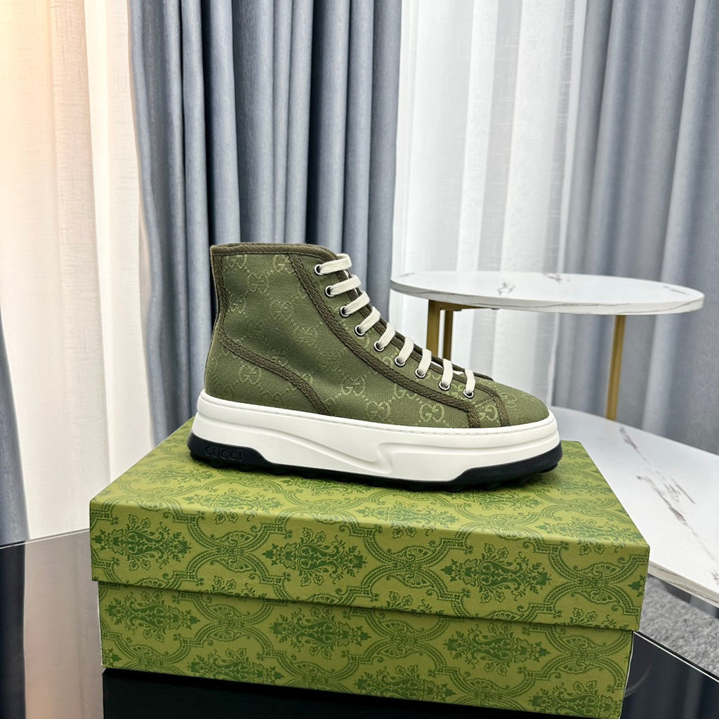 GUCCI HIGH TOP SNEAKER FLATFORM OLIVE GREEN CANVAS