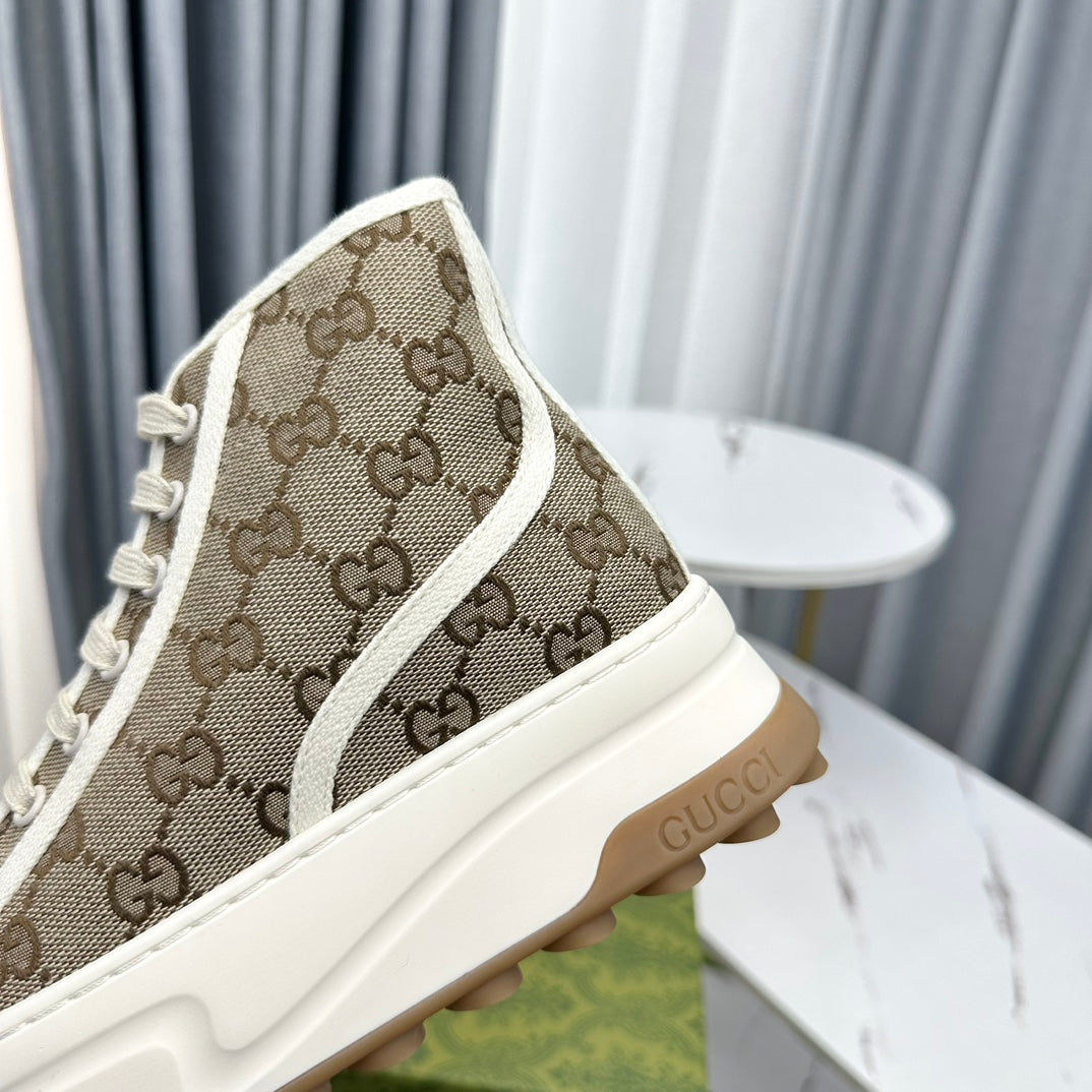 GUCCI HIGH TOP SNEAKER FLATFORM LIGHT BROWN CANVAS