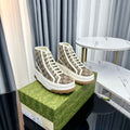 GUCCI HIGH TOP SNEAKER FLATFORM LIGHT BROWN CANVAS