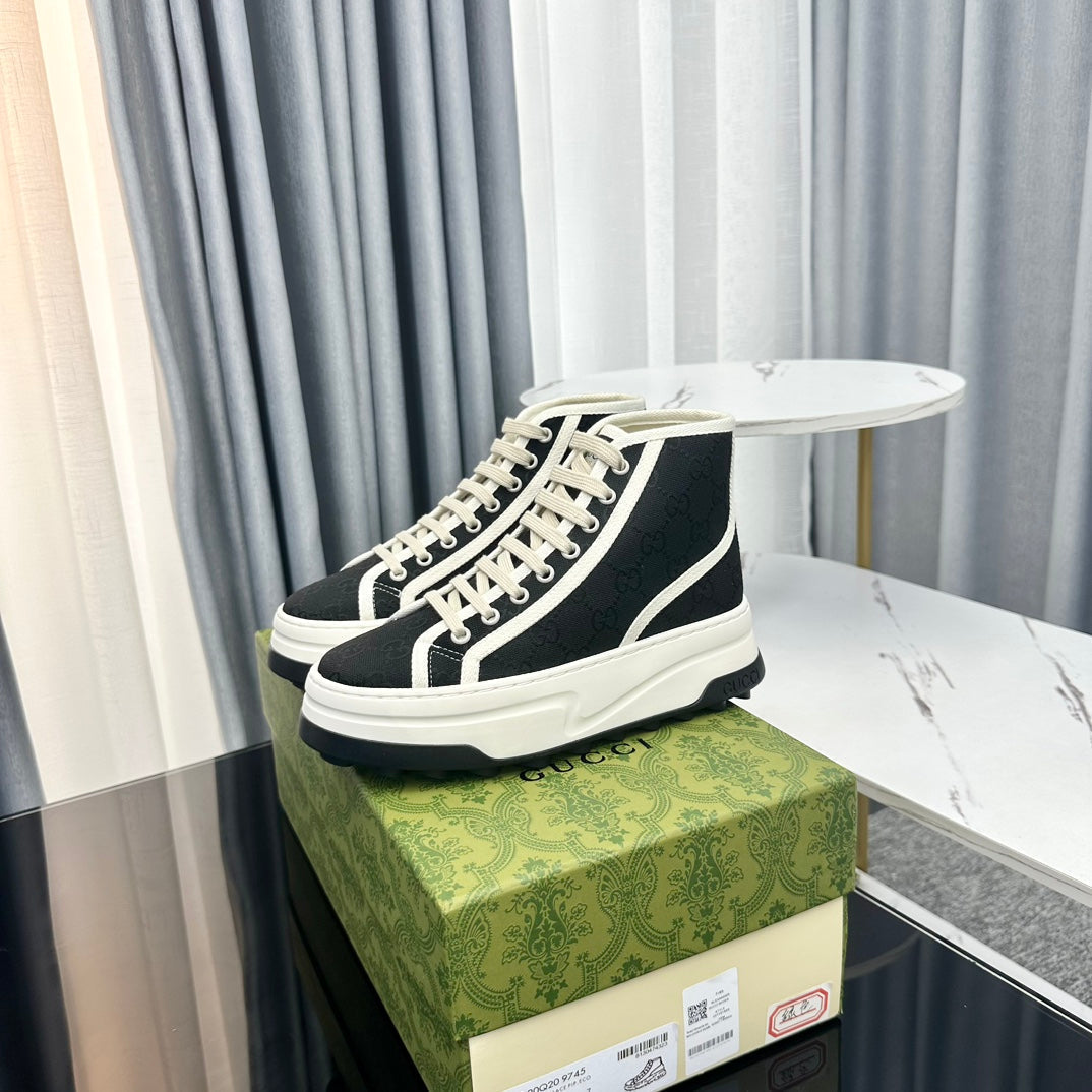 GUCCI HIGH TOP SNEAKER FLATFORM BLACK CANVAS