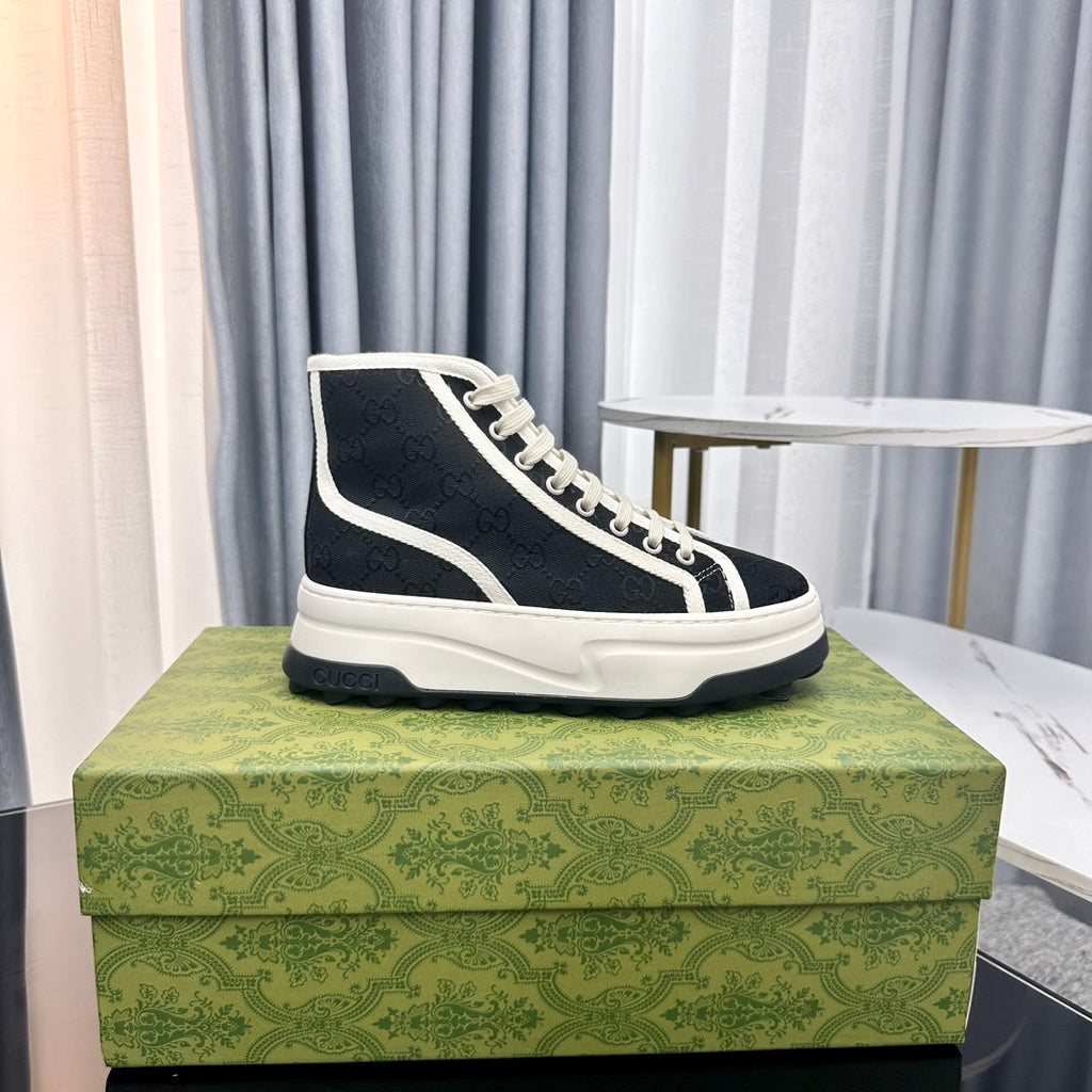 GUCCI HIGH TOP SNEAKER FLATFORM BLACK CANVAS