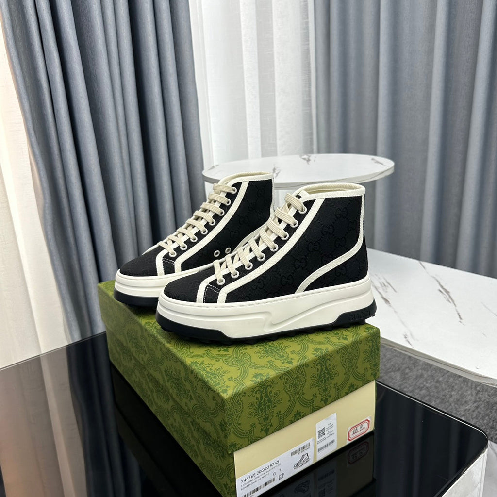 GUCCI HIGH TOP SNEAKER FLATFORM BLACK CANVAS