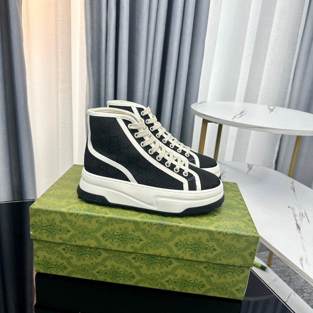 GUCCI HIGH TOP SNEAKER FLATFORM BLACK CANVAS