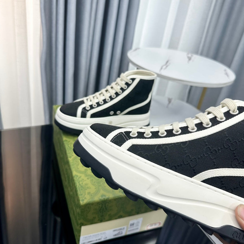GUCCI HIGH TOP SNEAKER FLATFORM BLACK CANVAS
