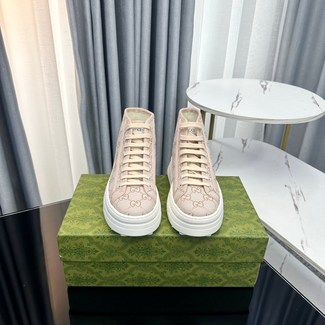 GUCCI HIGH TOP SNEAKER FLATFORM CREAM CANVAS