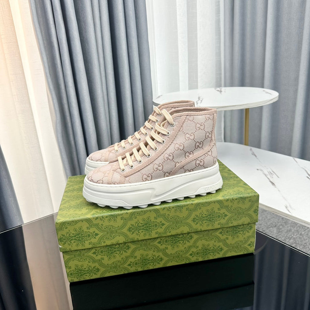GUCCI HIGH TOP SNEAKER FLATFORM CREAM CANVAS
