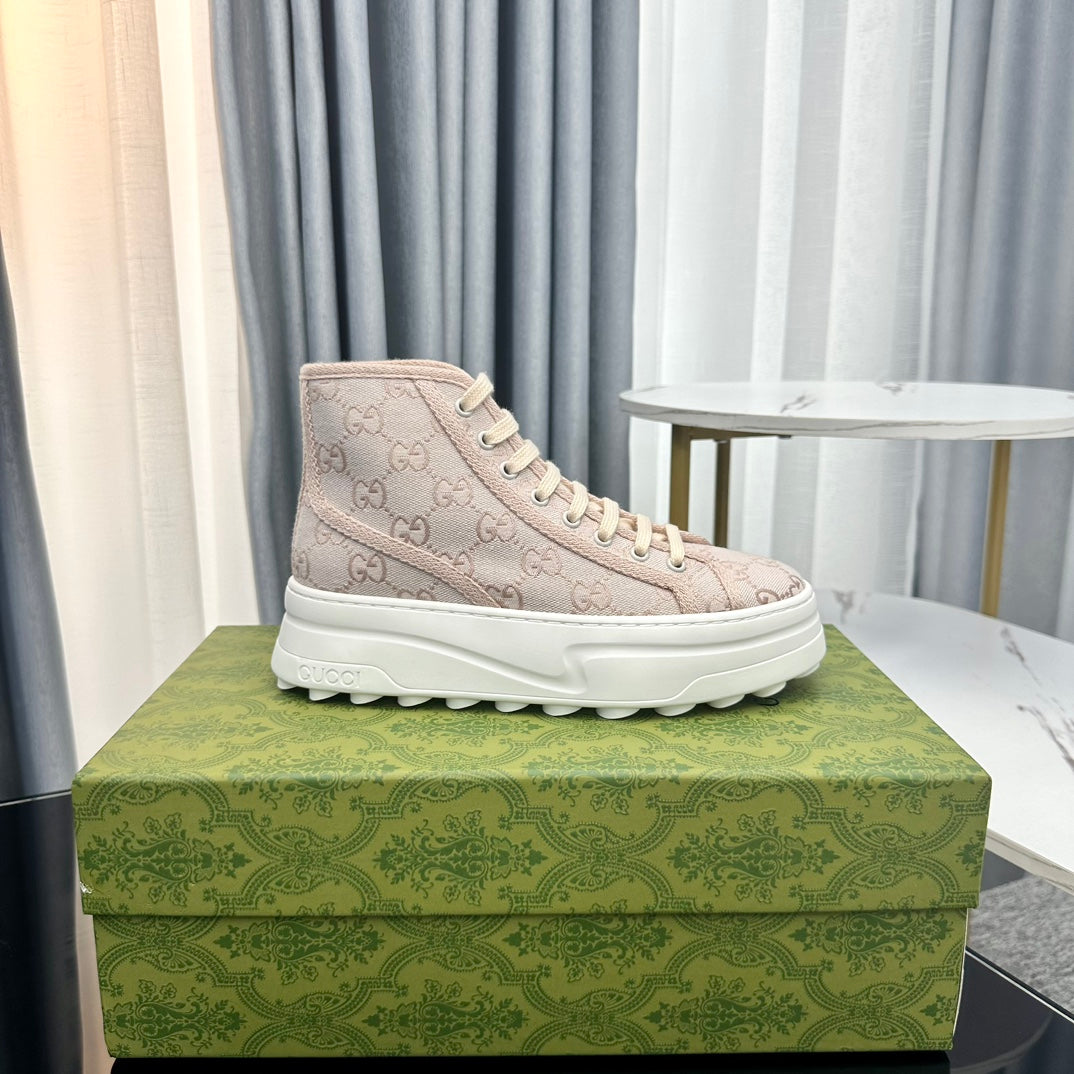 GUCCI HIGH TOP SNEAKER FLATFORM CREAM CANVAS