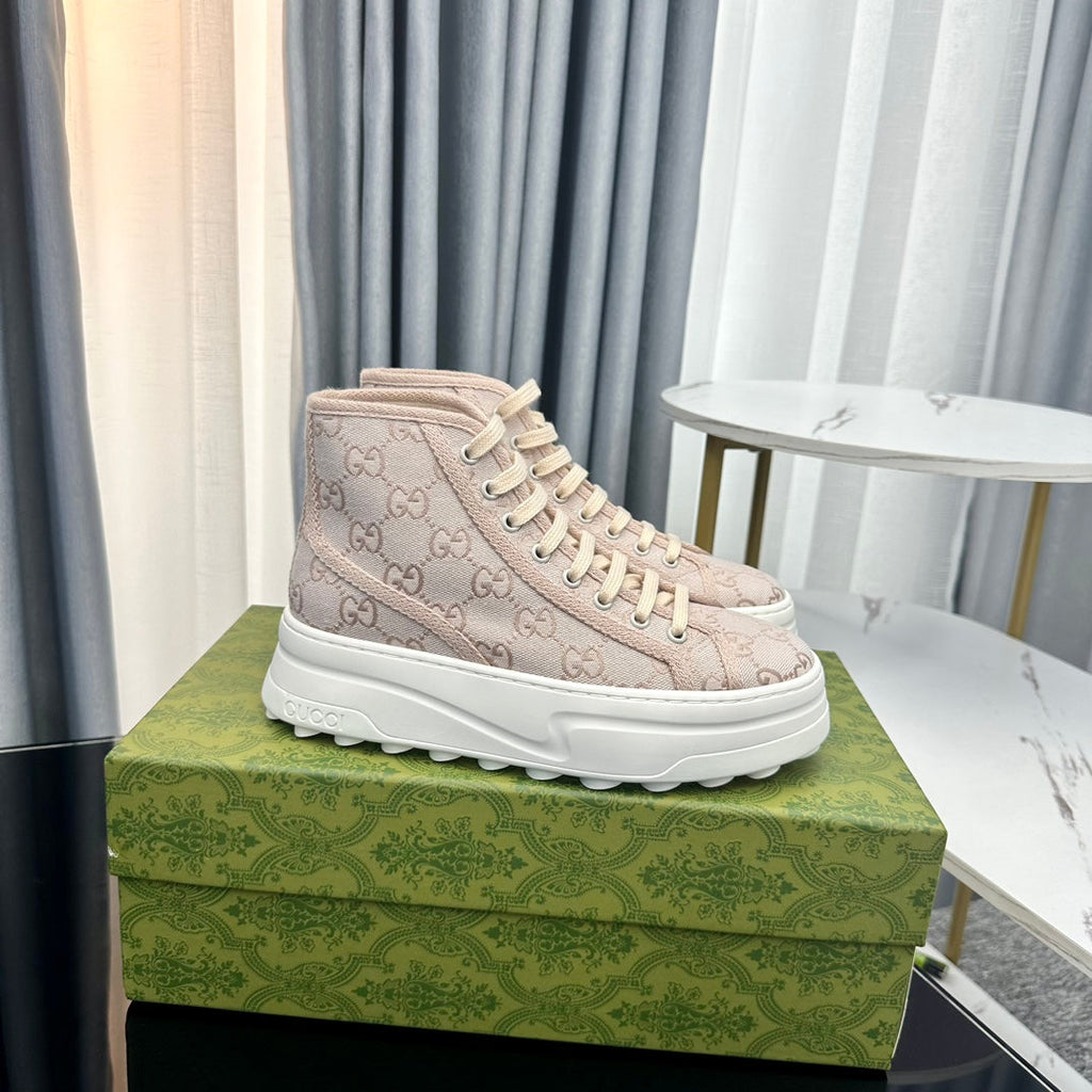 GUCCI HIGH TOP SNEAKER FLATFORM CREAM CANVAS