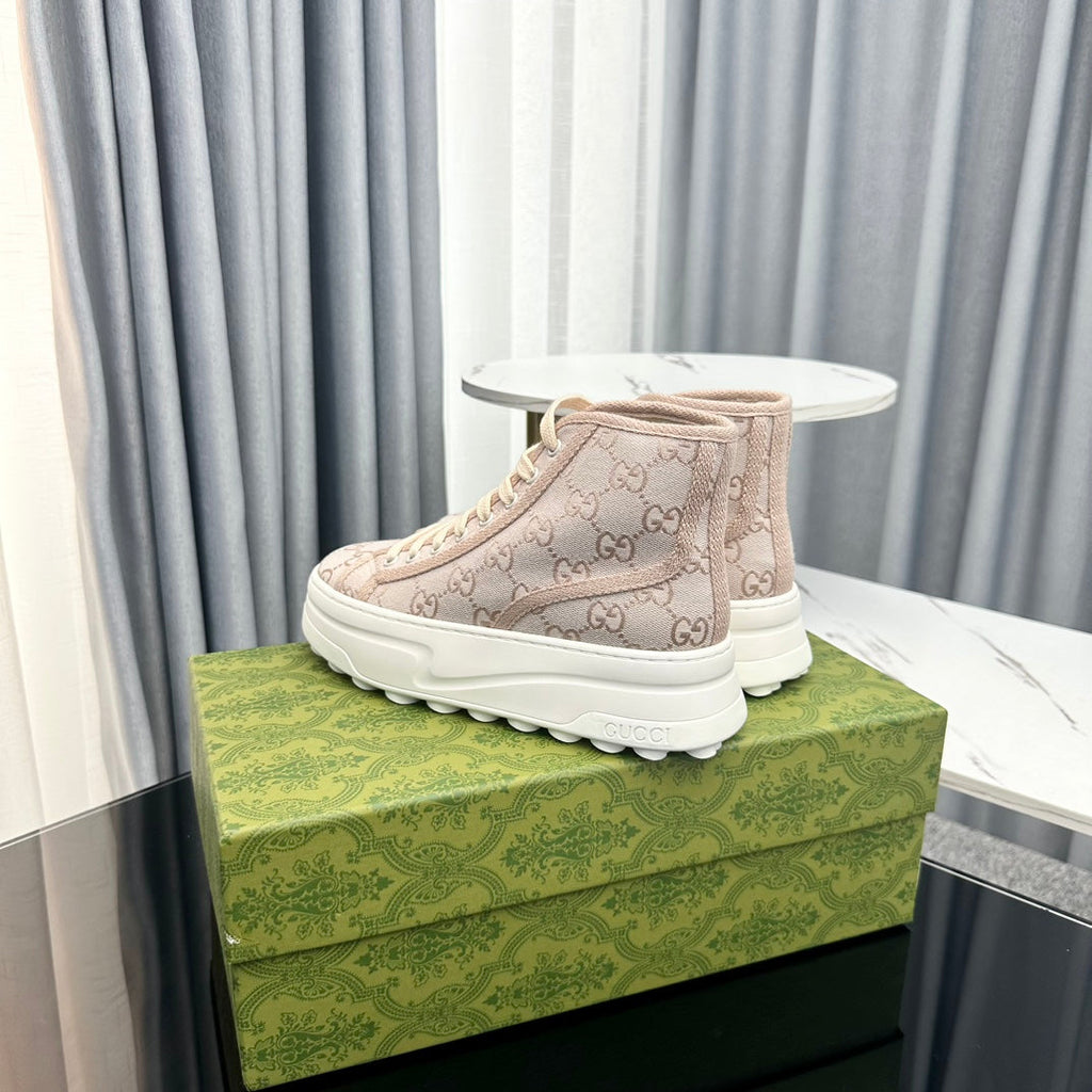 GUCCI HIGH TOP SNEAKER FLATFORM CREAM CANVAS