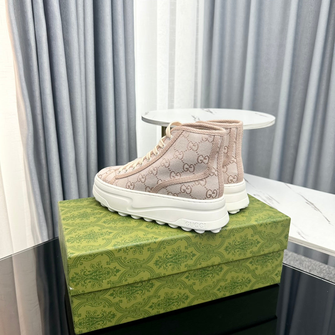 GUCCI HIGH TOP SNEAKER FLATFORM CREAM CANVAS